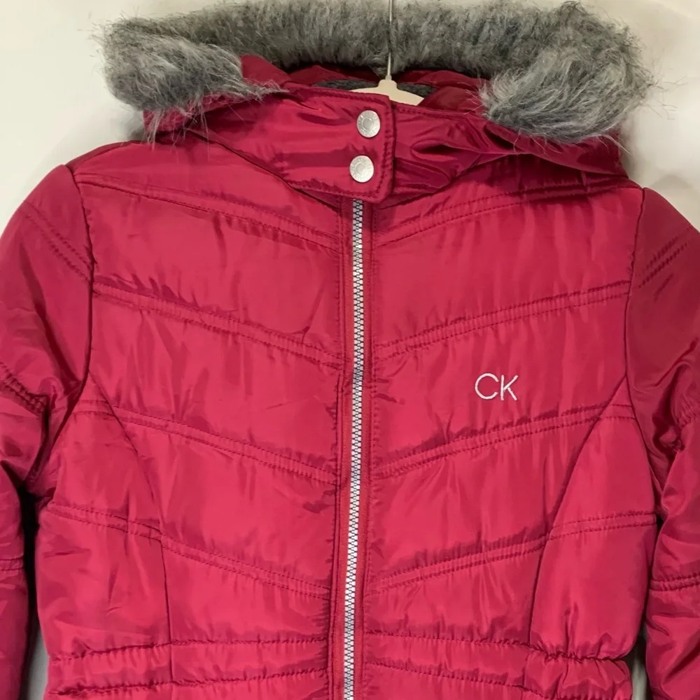 CALVIN KLEIN JEANS Girl's Puffer Hooded Fleece-Lined Coat - Size 8/10 (M)